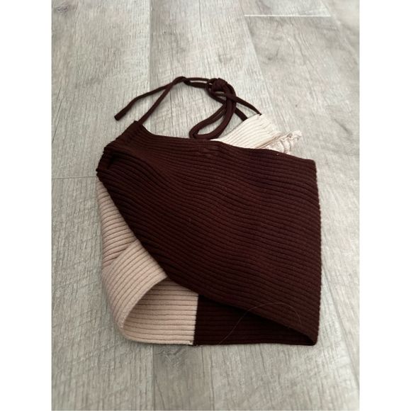 Color Block Ribbed Halter Neck Top Backless Crop Top Medium - Picture 2 of 4